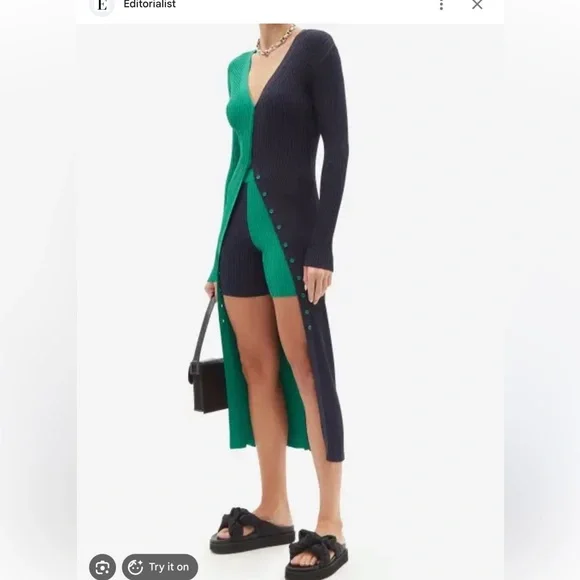 Staud Shoko Green and Navy Long Sleeve Dress - Picture 2 of 7